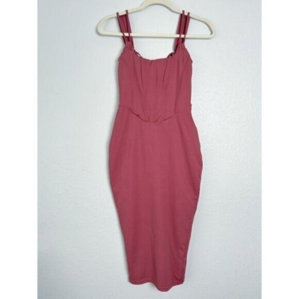 NWT Club L London terracotta square‎ neck corset midi bodycon dress pink 2 - Picture 2 of 12